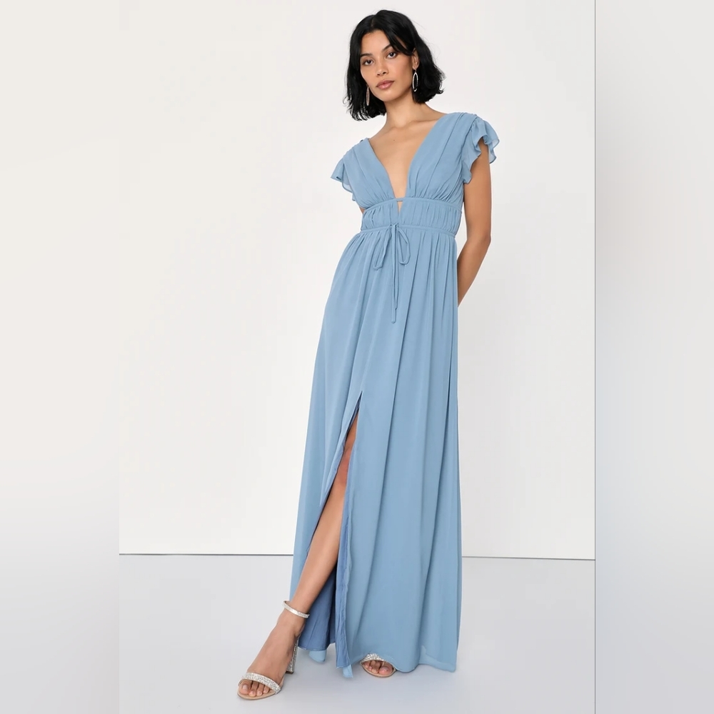 I'm All Yours Slate Blue Ruffled Maxi Dress